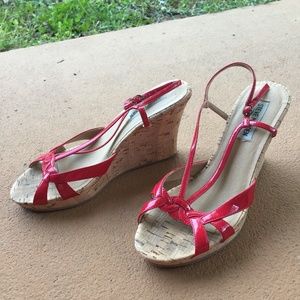 Red Cork Wedge Heel